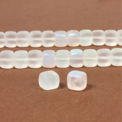 Czech Pressed Glass Bead - Cube 05x7MM MATTE CRYSTAL AB