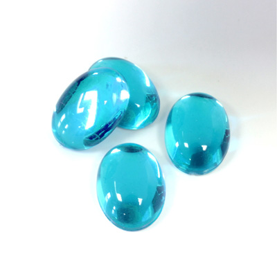 Plastic Flat Back Foiled Cabochon - Oval 14x10MM AQUA