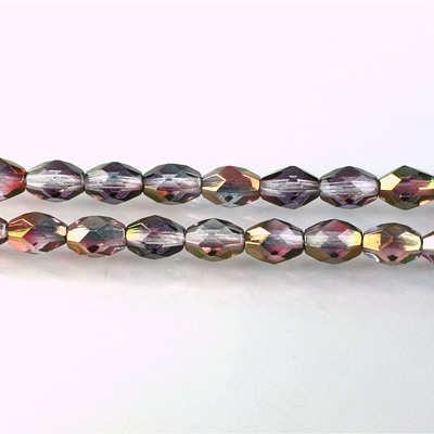 Czech Glass Fire Polish Bead - Oval 07x5MM Coated AMETHYST-ROSE 91009