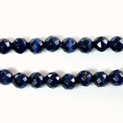 Fiber Optic Synthetic Cat's Eye Bead - Round Faceted 06MM CAT'S EYE BLUE