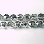 Czech Glass Fire Polish Bead - Round 08MM 1/2 Coated CRYSTAL/SILVER