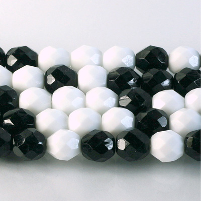 Czech Glass Fire Polish Bead - Round 08MM BLACK WHITE MIX