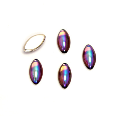 Glass Medium Dome Foiled Cabochon - Navette 10x5MM AMETHYST AB
