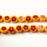 Glass Millefiori Bead - Flat Round 08x4MM YELLOW RED (40)