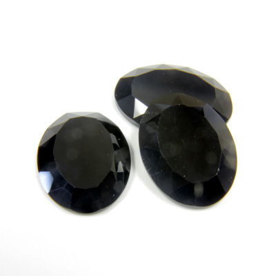 Gemstone Flat Back Stone with Faceted Top and Table - Oval 16x12MM BLACK ONYX