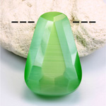 Fiber-Optic Faceted Side-Drilled Pendant - Fancy Shape 30x20MM CAT'S EYE LT GREEN