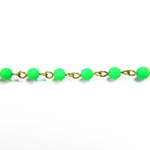 Linked Bead Chain Rosary Style with Glass Pressed Bead - Round 4MM MATTE NEON GREEN-Brass