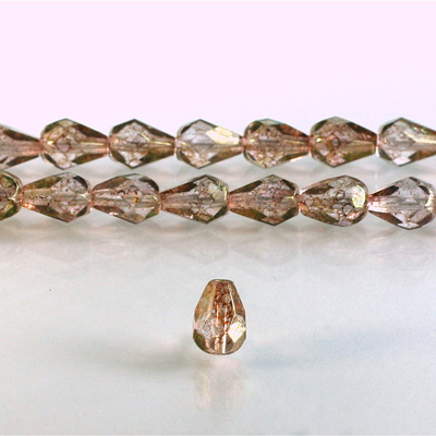 Czech Glass Fire Polish Bead - Pear 08x6MM LUMI COATED ROSE