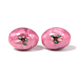 Czech Glass Lampwork Bead - Oval Smooth 16x12MM Flower PINK ON ROSE (70016)