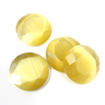 Fiber-Optic Flat Back Stone with Faceted Top and Table - Round 15MM CAT'S EYE LT BROWN
