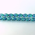 Czech Glass Fire Polish Bead - Oval 07x5MM Coated BLUE-GREEN 48665