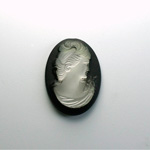 German Glass Cameo Woman Oval 25x18MM MATTE CRYSTAL ON JET