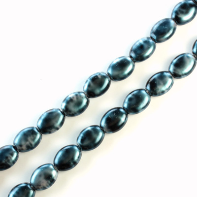 Czech Pressed Glass Bead - Flat Oval 08x6MM PATINA TEAL
