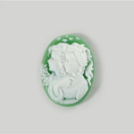 Plastic Cameo - Twins Oval 25x18MM WHITE ON GREEN