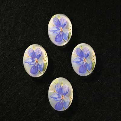German Plastic Porcelain Decal Painting - Violets (2075) Oval 18x13MM MATTE CRYSTAL