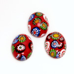 Glass Medium Dome Lampwork Cabochon - Oval 18x13MM VENETIAN RED MOSAIC (03104)