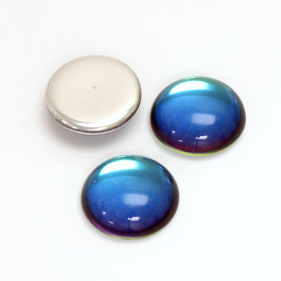 Glass Medium Dome Foiled Cabochon - Round 15MM Coated BERMUDA BLUE