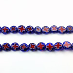 Glass Millefiori Bead - Flat Round 06x3MM BLUE WHITE RED (29)