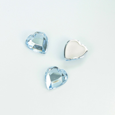 Plastic Flat Back Foiled Rose Cut Rhinestone - Heart 11x10MM LT SAPPHIRE