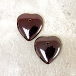 Czech Pressed Glass Pendant - Smooth Puff Heart 15MM GARNET