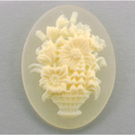 Plastic Cameo - Flower Basket Oval 40x30MM IVORY ON MATTE CRYSTAL