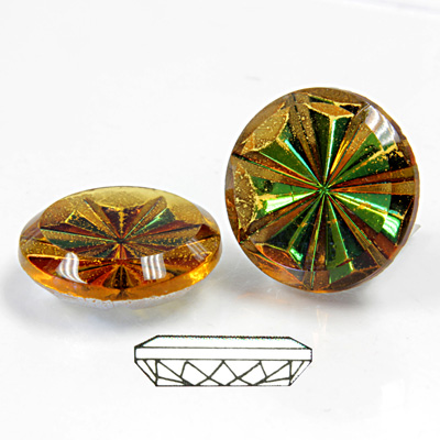 Glass Flat Back Pinwheel Round 18MM CRYSTAL HELIO GREEN