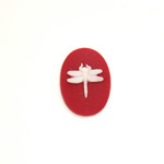 Plastic Cameo - Dragonfly Oval 18x13MM WHITE ON RUBY