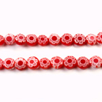 Glass Millefiori Bead - Flat Round 06x3MM RED WHITE (21)