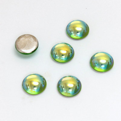 Glass Medium Dome Foiled Cabochon - Round 09MM PERIDOT AB