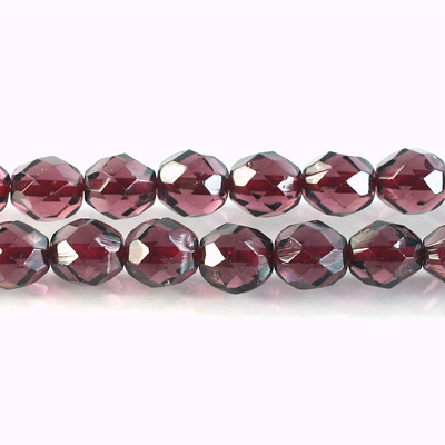 Czech Glass Fire Polish Bead - Round 08MM AMETHYST BURGUNDY LINE
