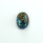 German Glass Flat Back Foiled Scarab with Gold Engraving - 14x10MM AQUA