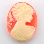 Plastic Cameo - Woman with Ponytail Oval 40x30MM IVORY ON CORNELIAN