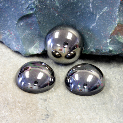 Plastic Flat Back Metalized Cabochon - Round 15MM HEMATITE