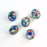 Glass Medium Dome Lampwork Cabochon - Oval 10x8MM BLACK MULTI OPAL (04460)