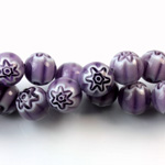 Glass Millefiori Bead - Round 10MM AMETHYST WHITE (34)
