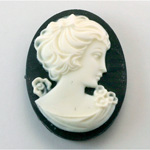 Plastic Cameo - Woman with Bow Oval 40x30MM WHITE ON BLACK