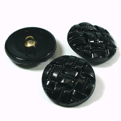 Glass Button - Engraved Top Metal Shank Round 23MM JET
