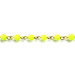 Linked Bead Chain Rosary Style with Glass Pressed Bead - Round 4MM MATT NEON YELLOW-Brass