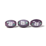 Czech Glass Lampwork Bead - Oval Smooth 12x8MM Flower WHITE ON AMETHYST (00569)