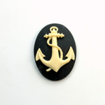Plastic Cameo - Anchor Oval 25x18MM IVORY ON BLACK