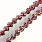 Glass Engraved Cube Bead - GOLD/AMETHYST 07MM
