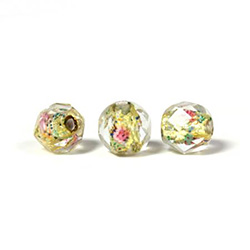 Czech Glass Lampwork Bead - Round Faceted 10MM Flower ON CRYSTAL with  SILVER FOIL