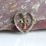 German Glass Engraved Buff Top Intaglio Pendant - Cross Heart Shape 15x14MM CRYSTAL HELIO RED