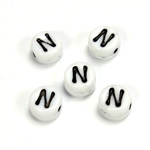 Czech Pressed Glass Engraved Bead - Alphabet 6MM BLACK ON WHITE