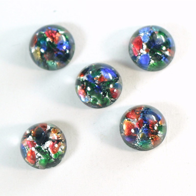 Glass Medium Dome Lampwork Cabochon - Round 11MM BLACK MULTI OPAL (04460)
