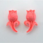 Plastic Carved Flower - Tulip with leaf (L&R)  29x15MM CORAL