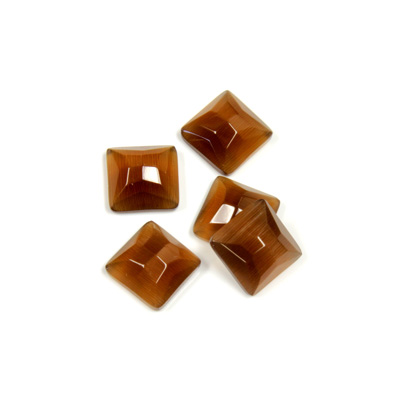 Fiber-Optic Flat Back Stone - Faceted checkerboard Top Square 8x8MM CAT'S EYE BROWN