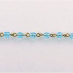 Linked Bead Chain Rosary Style with Glass Fire Polish Bead - Round 4MM AQUA-Brass