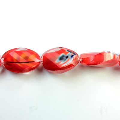 Chinese Cut Crystal Millefiori Bead - Oval Twist 20x15MM RED