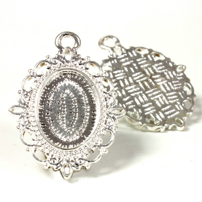 Cast Metal Setting with 18x13MM Recess Single Loop Oval SILVER PLATED